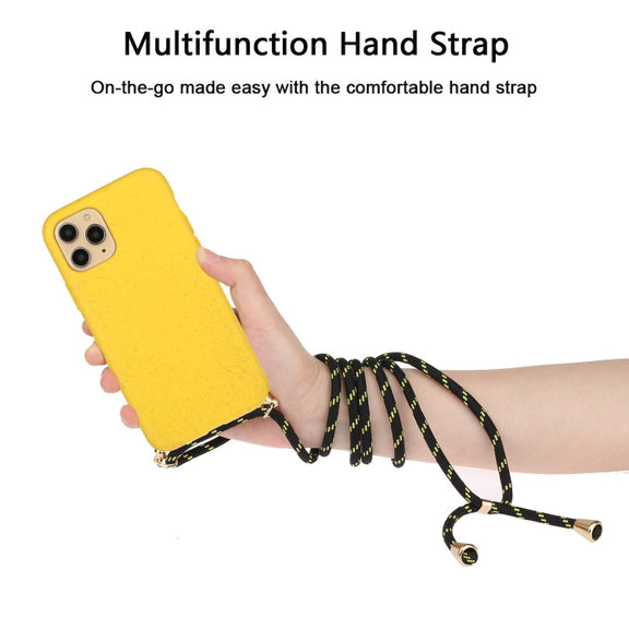 For iPhone 15 Pro Max Wheat Straw Material + TPU Phone Case with Lanyard(Yellow)
