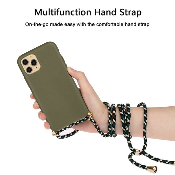 For iPhone 15 Pro Max Wheat Straw Material + TPU Phone Case with Lanyard(Army Green)