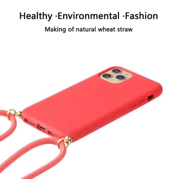 For iPhone 15 Pro Max Wheat Straw Material + TPU Phone Case with Lanyard(Red)