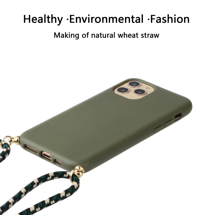 For iPhone 15 Pro Wheat Straw Material + TPU Phone Case with Lanyard(Army Green)