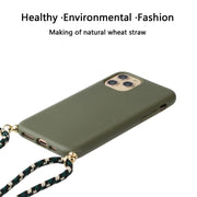 For iPhone 15 Pro Wheat Straw Material + TPU Phone Case with Lanyard(Army Green)