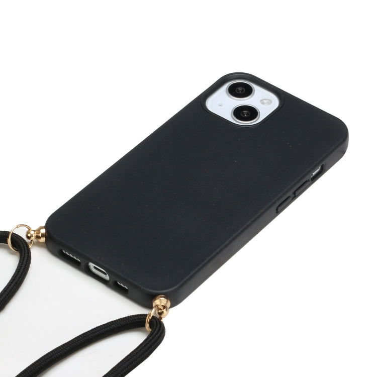 For iPhone 15 Plus Wheat Straw Material + TPU Phone Case with Lanyard(Black)