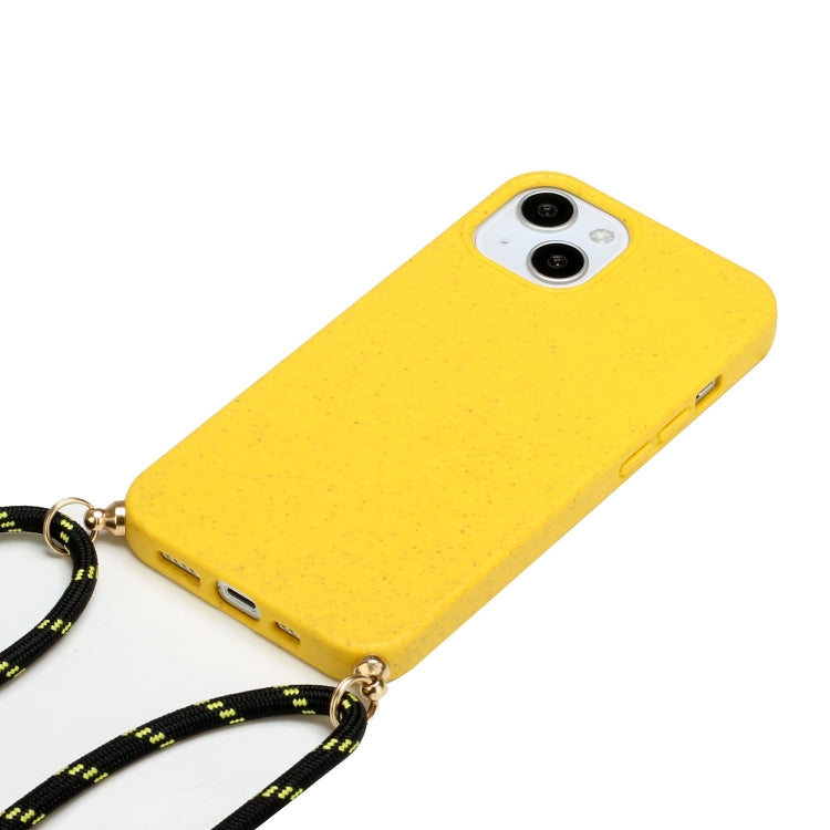 For iPhone 15 Wheat Straw Material + TPU Phone Case with Lanyard(Yellow)