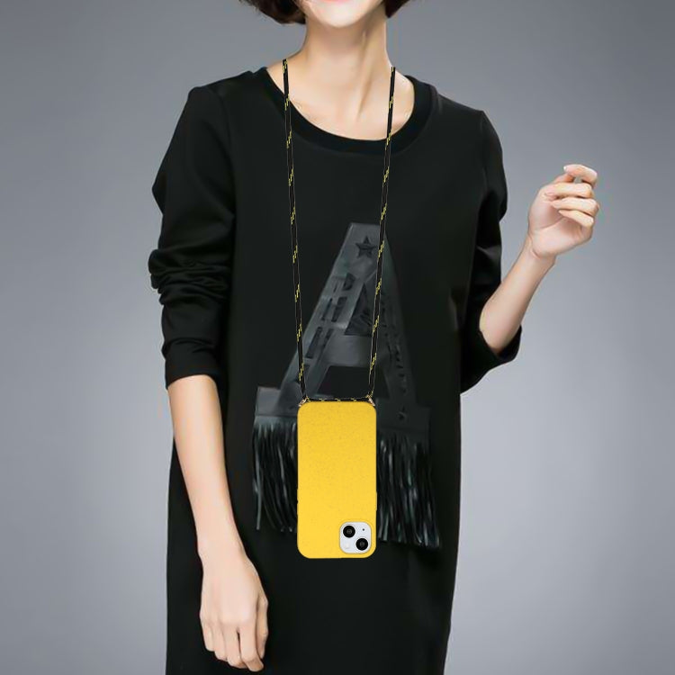 For iPhone 15 Wheat Straw Material + TPU Phone Case with Lanyard(Yellow)