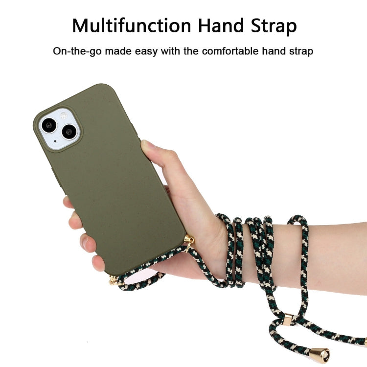 For iPhone 15 Wheat Straw Material + TPU Phone Case with Lanyard(Army Green)