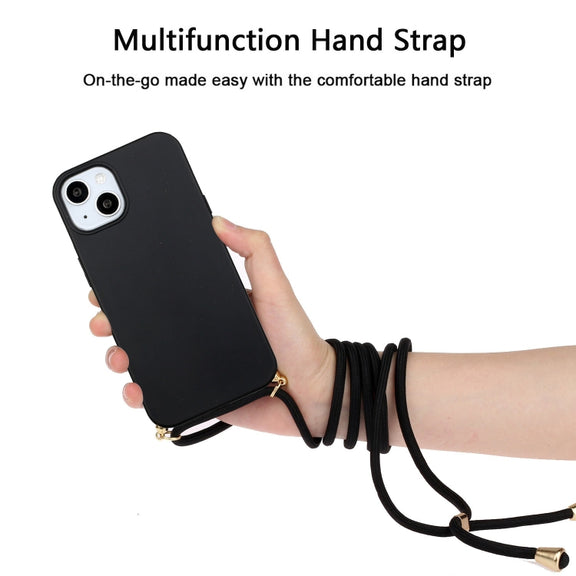 For iPhone 15 Wheat Straw Material + TPU Phone Case with Lanyard(Black)