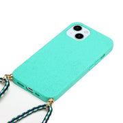 For iPhone 15 Wheat Straw Material + TPU Phone Case with Lanyard(Green)