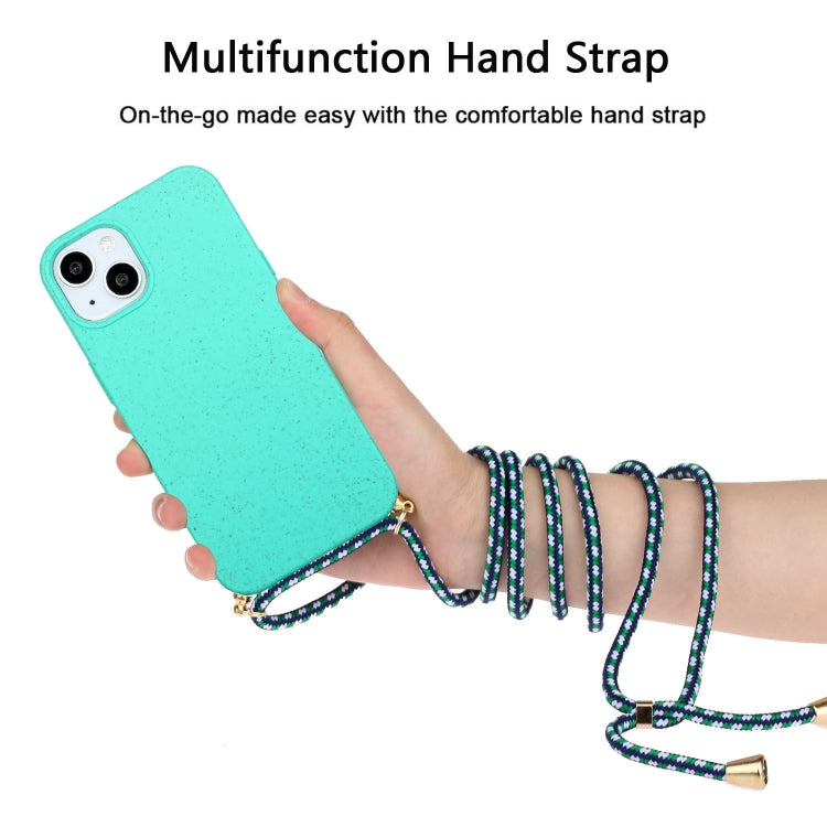 For iPhone 15 Wheat Straw Material + TPU Phone Case with Lanyard(Green)