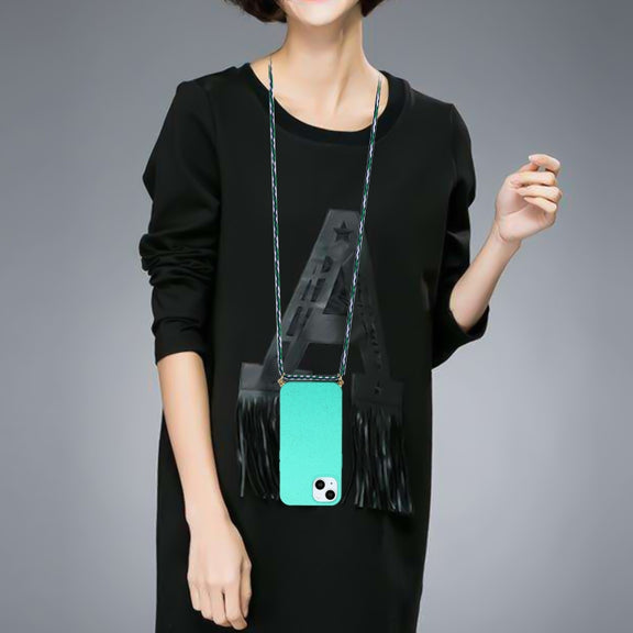 For iPhone 15 Wheat Straw Material + TPU Phone Case with Lanyard(Green)