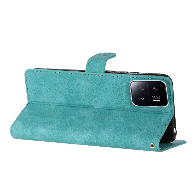 For Xiaomi 13 Flower Butterfly Embossing Pattern Leather Phone Case(Sky Blue)