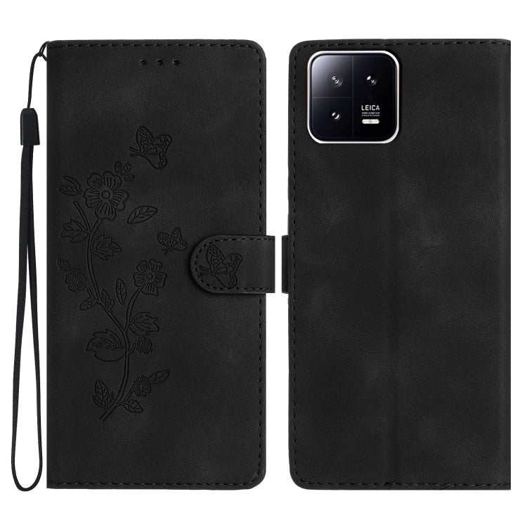 For Xiaomi 13 Pro Flower Butterfly Embossing Pattern Leather Phone Case(Black)