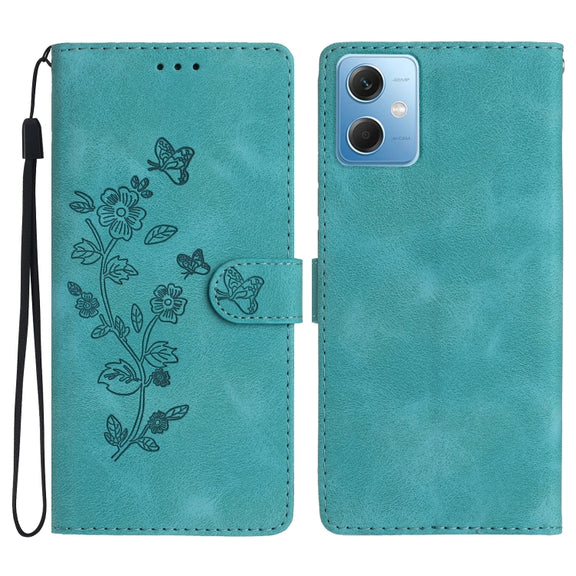 For Xiaomi Redmi Note 12 5G Flower Butterfly Embossing Pattern Leather Phone Case(Sky Blue)
