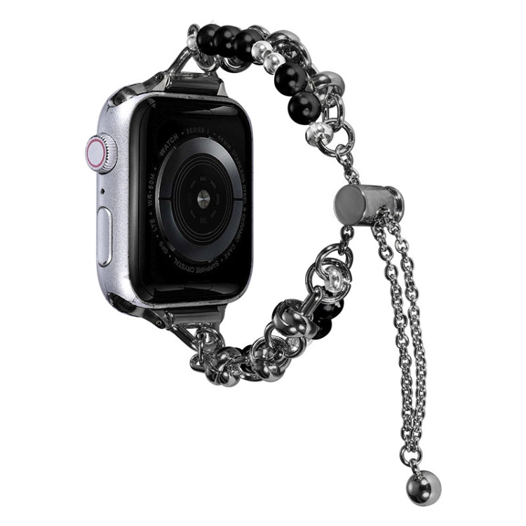 For Apple Watch SE 40mm Pearl Bracelet Metal Watch Band(Black)