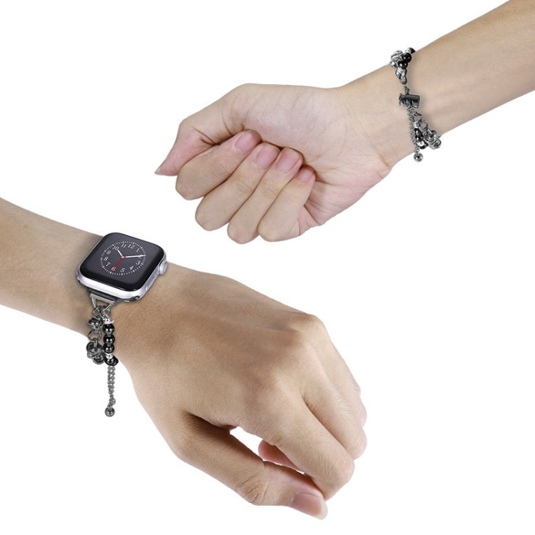 For Apple Watch SE 40mm Pearl Bracelet Metal Watch Band(Black)