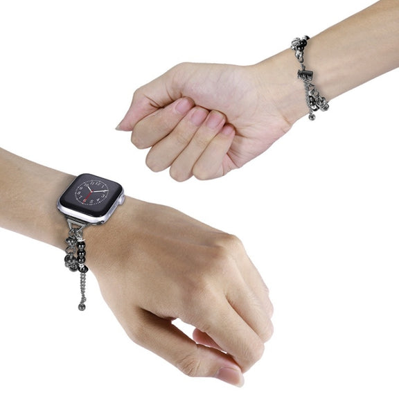 For Apple Watch SE 40mm Pearl Bracelet Metal Watch Band(Black)