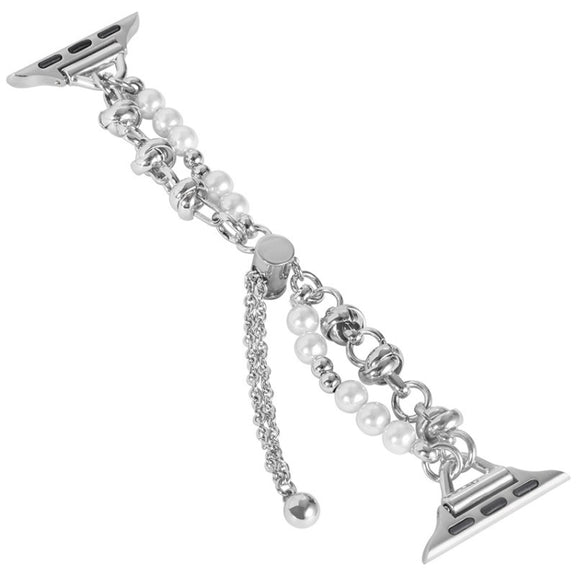 For Apple Watch 2 38mm Pearl Bracelet Metal Watch Band(Silver)