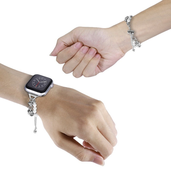 For Apple Watch 2 38mm Pearl Bracelet Metal Watch Band(Silver)
