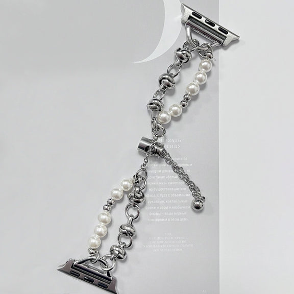 For Apple Watch 2 38mm Pearl Bracelet Metal Watch Band(Silver)