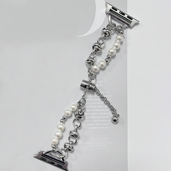 For Apple Watch Series 9 41mm Pearl Bracelet Metal Watch Band(Silver)