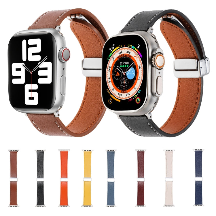 For Apple Watch 2 42mm Magnetic Buckle Skin Feel Leather Watch Band(Light Blue)