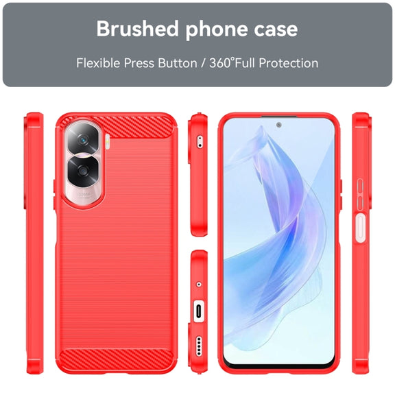 For Honor 90 Lite Brushed Texture Carbon Fiber TPU Phone Case(Red)