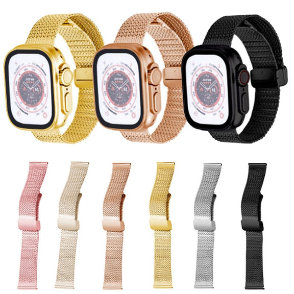 For Apple Watch 2 38mm Magnetic Buckle Herringbone Mesh Metal Watch Band(Starlight)