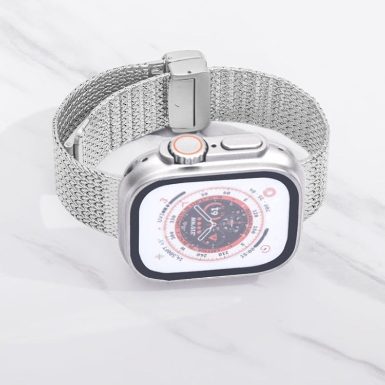 For Apple Watch 42mm Magnetic Buckle Herringbone Mesh Metal Watch Band(Starlight)