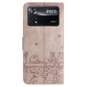 For Xiaomi Poco X4 Pro 5G Cat Embossing Pattern Leather Phone Case with Lanyard(Grey)