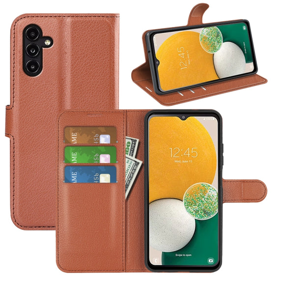 For Samsung Galaxy A14 5G Litchi Texture Horizontal Flip Phone Case with Holder(Brown)