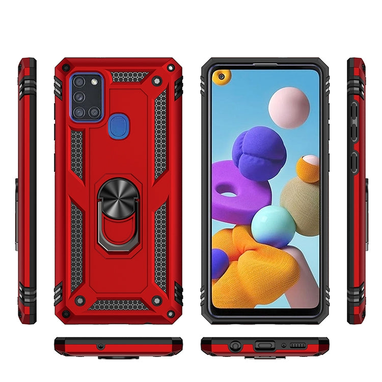 For Samsung Galaxy A21s Shockproof TPU + PC Protective Case with 360 Degree Rotating Holder(Blue)