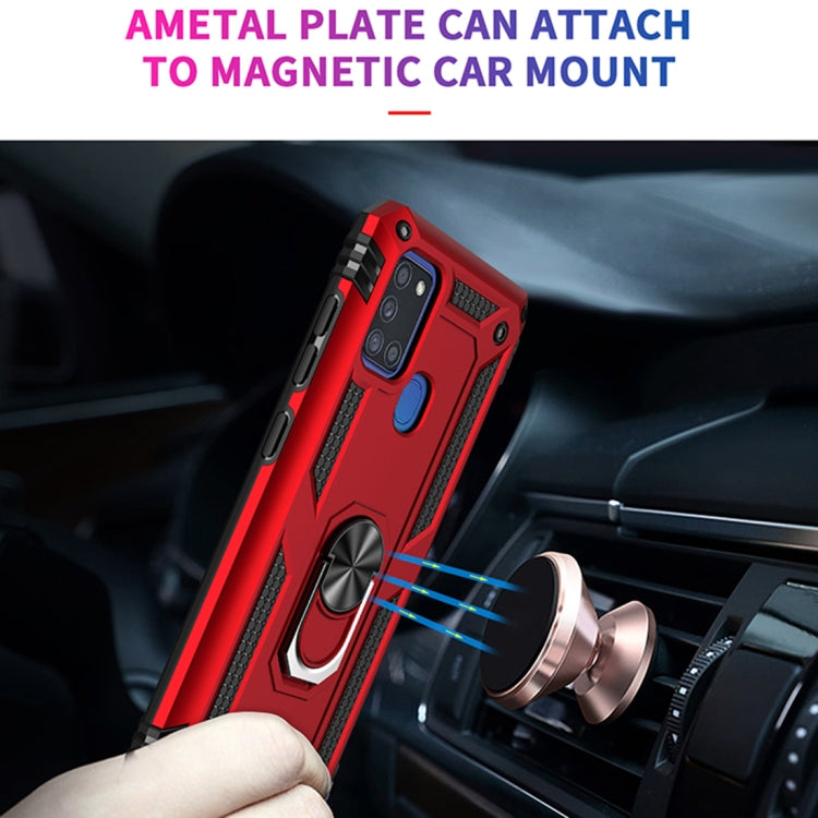 For Samsung Galaxy A21s Shockproof TPU + PC Protective Case with 360 Degree Rotating Holder(Blue)