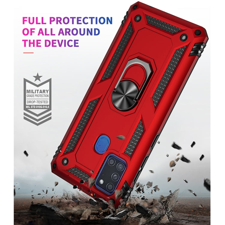 For Samsung Galaxy A21s Shockproof TPU + PC Protective Case with 360 Degree Rotating Holder(Blue)