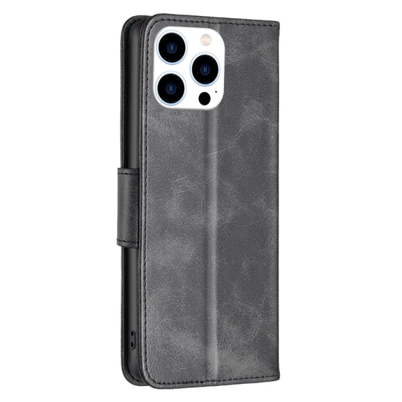 For iPhone 15 Pro Lambskin Texture Pure Color Flip Leather Phone Case(Black)