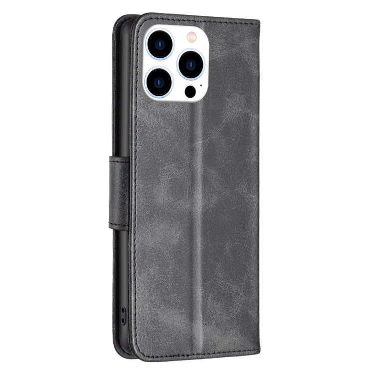 For iPhone 15 Pro Lambskin Texture Pure Color Flip Leather Phone Case(Black)