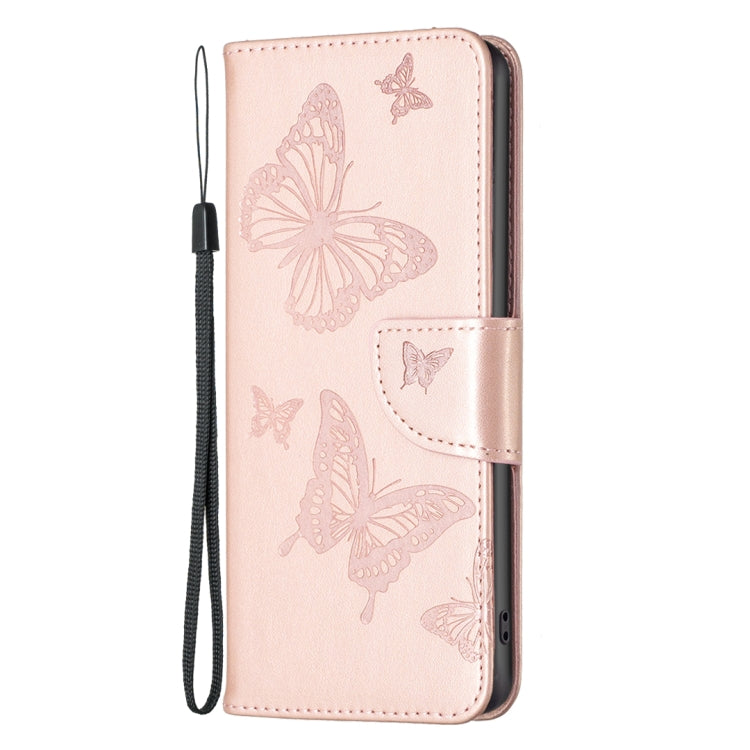 For iPhone 15 Pro Max Embossing Two Butterflies Pattern Leather Phone Case(Rose Gold)