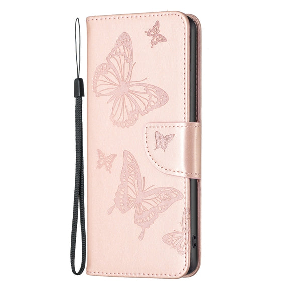 For iPhone 15 Pro Max Embossing Two Butterflies Pattern Leather Phone Case(Rose Gold)