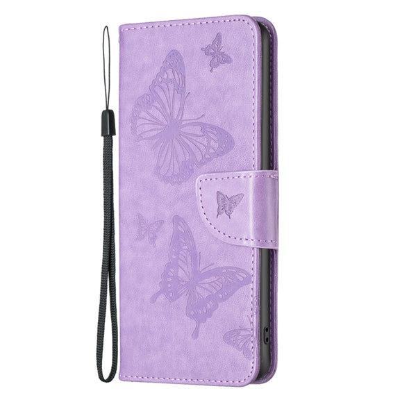 For iPhone 15 Embossing Two Butterflies Pattern Leather Phone Case(Purple)