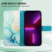 For iPhone 15 Pro Max PT003 Marble Pattern Flip Leather Phone Case(Green)