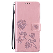 For Samsung Galaxy S23+ 5G Rose Embossed Flip PU Leather Phone Case(Rose Gold)
