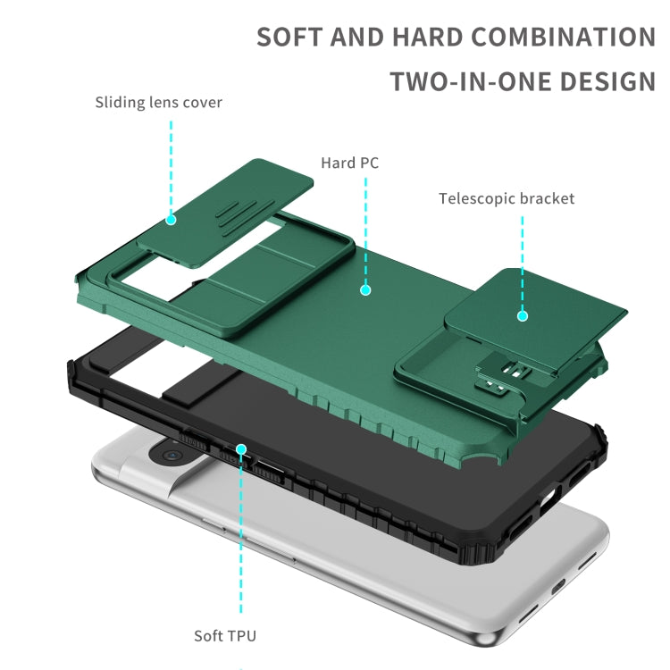 For Google Pixel 8 Pro Stereoscopic Holder Sliding Camshield Phone Case(Green)
