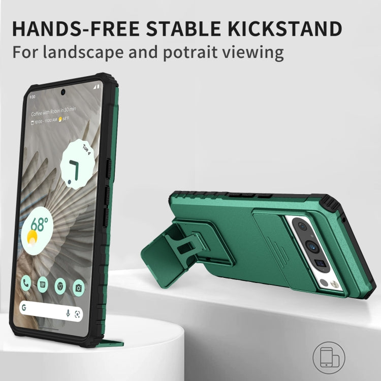 For Google Pixel 8 Pro Stereoscopic Holder Sliding Camshield Phone Case(Green)
