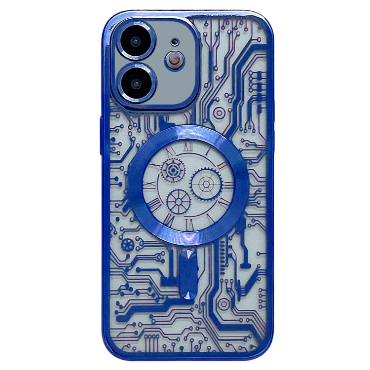 For iPhone 11 Electroplated Circuit Board Pattern MagSafe Phone Case(Dark Blue)