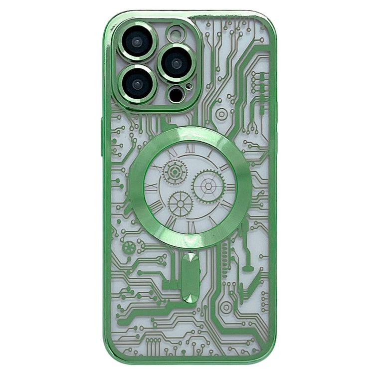 For iPhone 14 Pro Electroplated Circuit Board Pattern MagSafe Phone Case(Green)