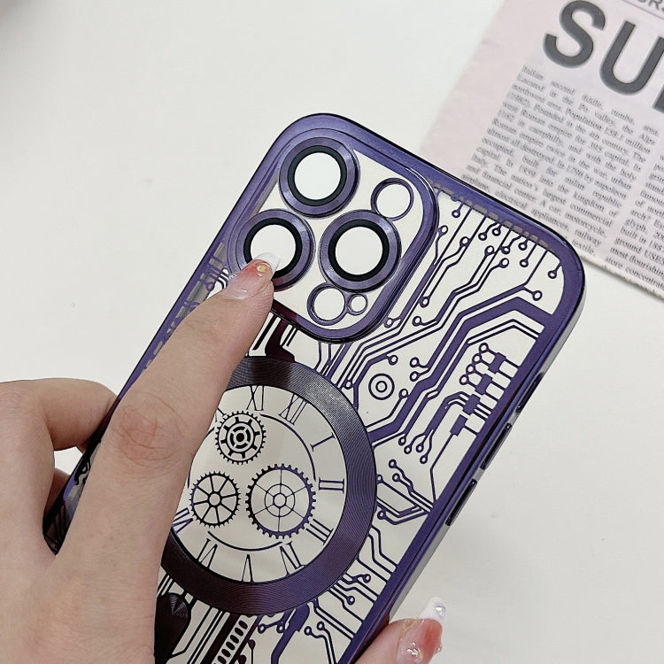 For iPhone 12 Pro Max Electroplated Circuit Board Pattern MagSafe Phone Case(Sierra Blue)
