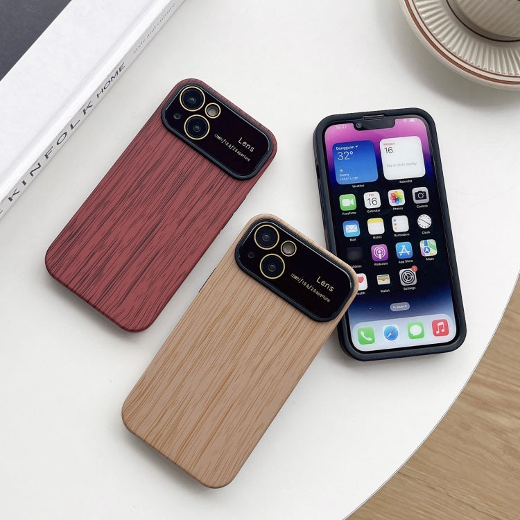 For iPhone 14 Pro Wood Grain TPU Phone Case with Lens Film(Khaki)