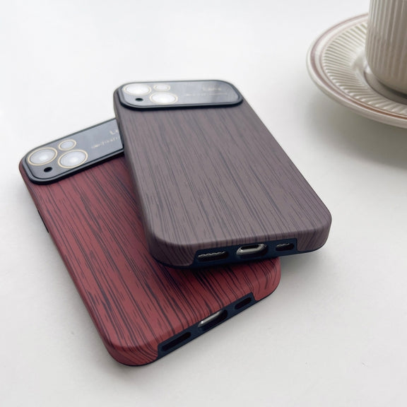 For iPhone 12 Pro Max Wood Grain TPU Phone Case with Lens Film(Beige)