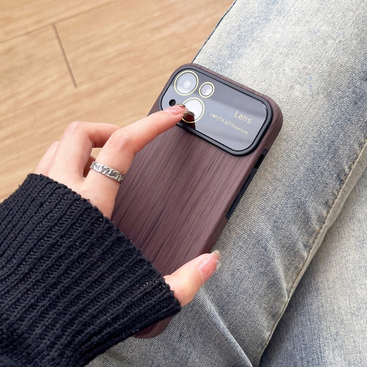 For iPhone 14 Pro Wood Grain TPU Phone Case with Lens Film(Khaki)