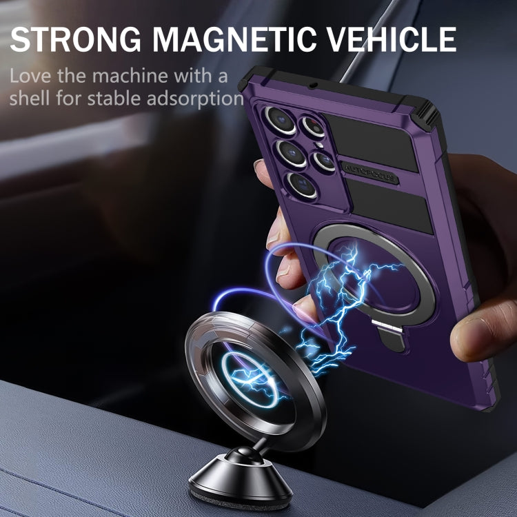 For Samsung Galaxy S22 Ultra 5G MagSafe Magnetic Holder Phone Case(Purple)