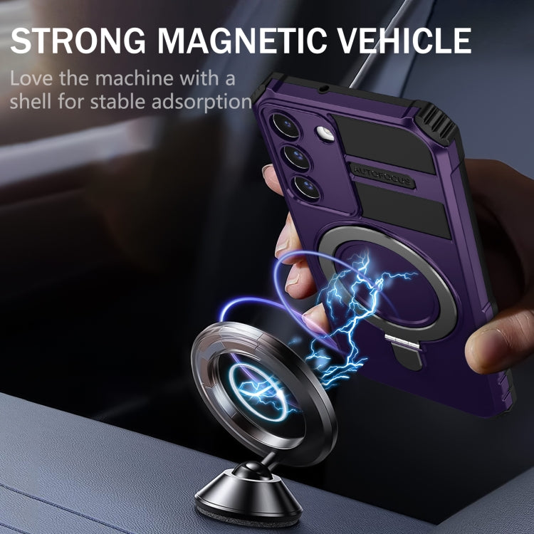 For Samsung Galaxy S22+ 5G MagSafe Magnetic Holder Phone Case(Purple)
