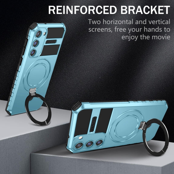 For Samsung Galaxy S23 5G MagSafe Magnetic Holder Phone Case(Light Blue)